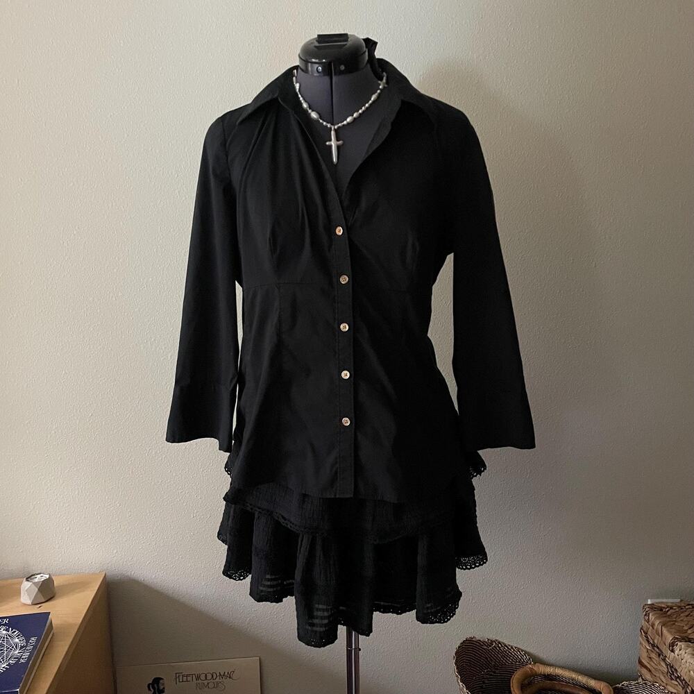 Y2K 2000s vintage black three quarter sleeve express top office siren whimsigoth - Picture 4 of 13